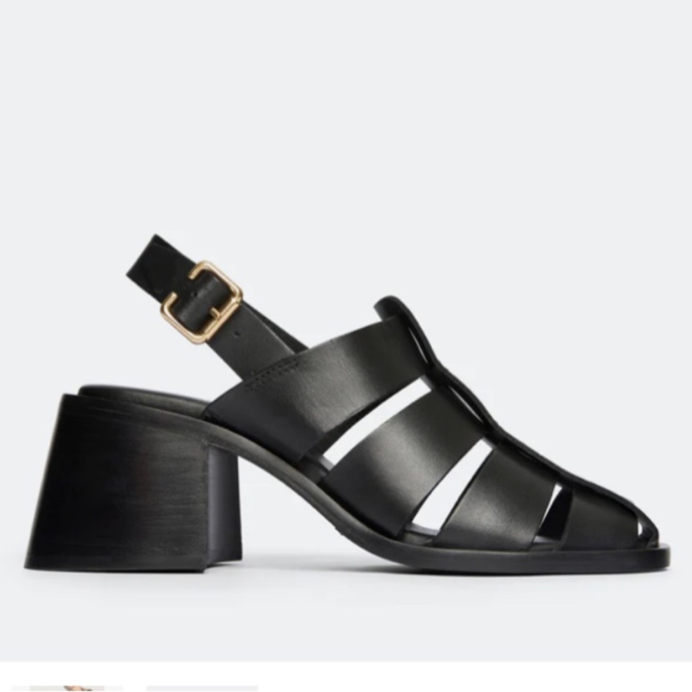 Freda Salvador Black Leather Cutout Slingback Block Heel Sandals
